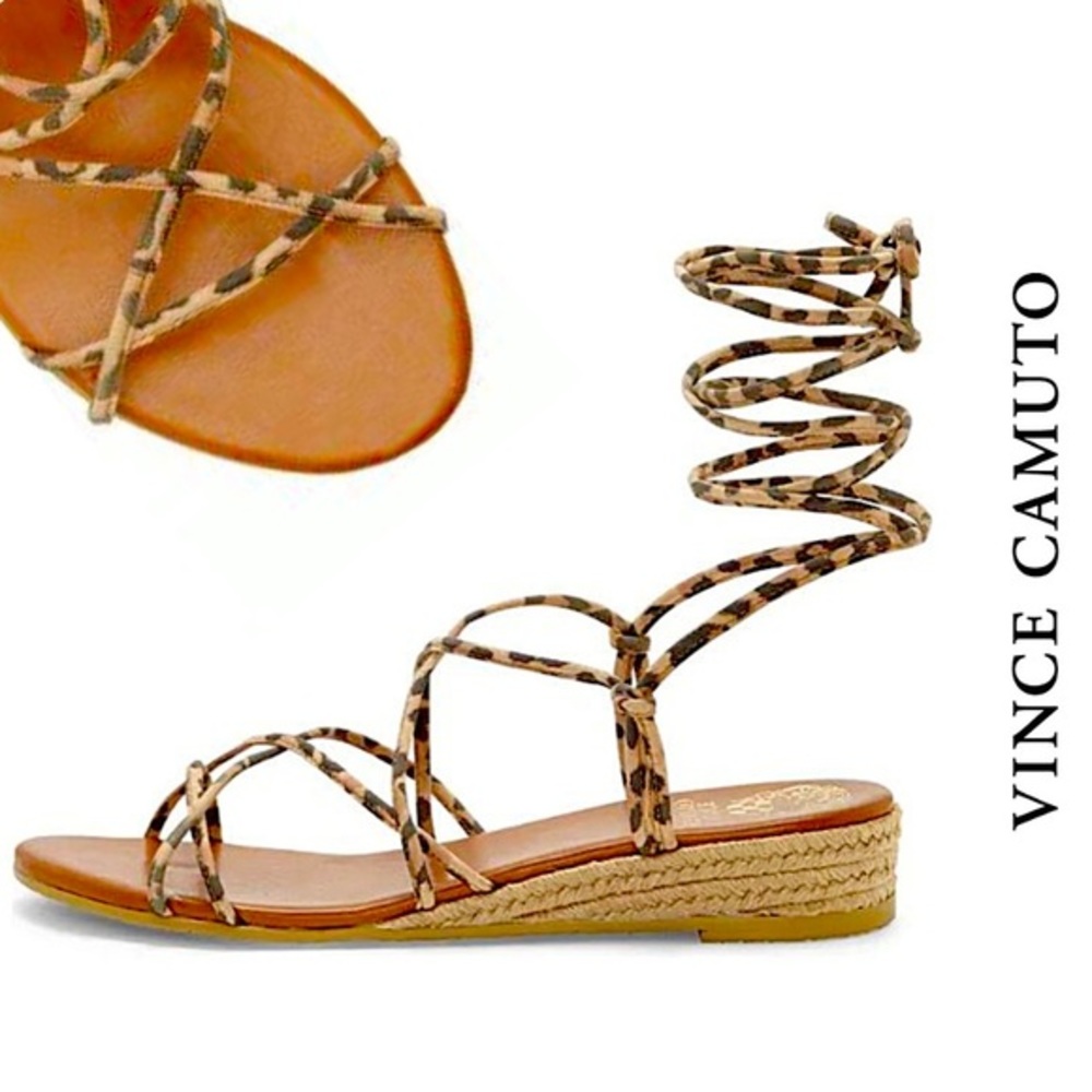 💕 NWT Vince Camuto Prasetta Leopard String Wrap Ankle Tie Sandals US 7.5 EUR 38